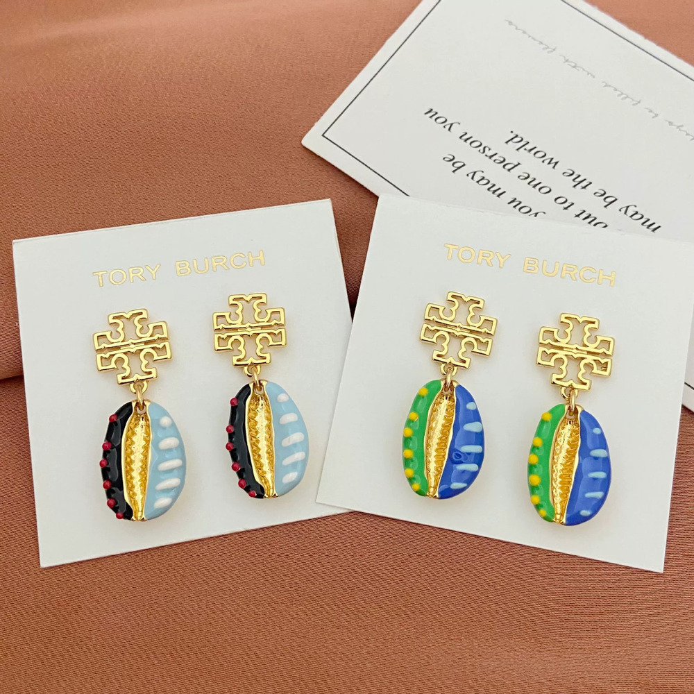 Tory Burch Enamel Shell Pendant Earrings